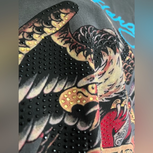 ED HARDY Rhinestone 100% Cotton Garment Washed Short Slv Graphic T-shirt Unisex - Picture 9 of 12